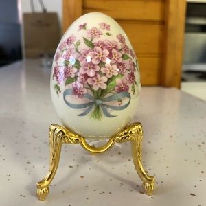 Vintage Decorative Ceramic Egg with Metal Stand